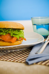 Image showing Breakfast salmon bagel