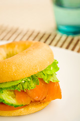 Image showing Breakfast salmon bagel