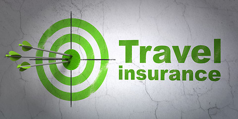 Image showing Insurance concept: target and Travel Insurance on wall background