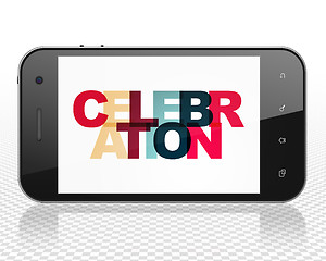 Image showing Entertainment, concept: Smartphone with Celebration on  display