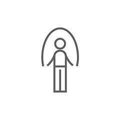 Image showing Man exercising with skipping rope line icon.