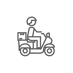 Image showing Man carrying goods on bike line icon.