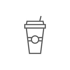 Image showing Disposable cup with drinking straw line icon.