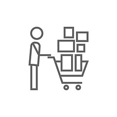 Image showing Man pushing shopping cart line icon.