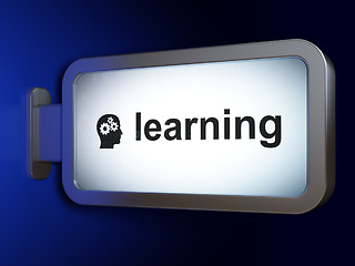 Image showing Education concept: Learning and Head With Gears on billboard background