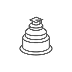 Image showing Graduation cap on top of cake line icon.