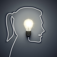 Image showing light bulb inside a female head 