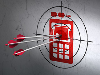 Image showing Money concept: arrows in ATM Machine target on wall background