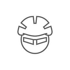 Image showing Man in bicycle helmet and glasses line icon.