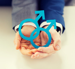 Image showing close up of happy male gay couple with love symbol