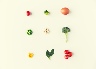 Image showing close up of ripe vegetables and food over white