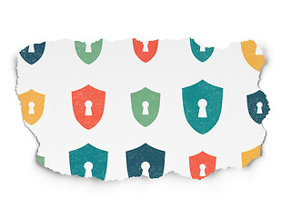 Image showing Protection concept: Shield With Keyhole icons on Torn Paper background