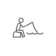 Image showing Fisherman sitting with rod line icon.