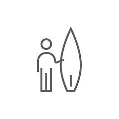 Image showing Man with surfboard line icon.