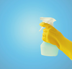 Image showing close up of hand with cleanser spraying