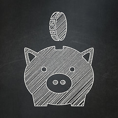 Image showing Banking concept: Money Box With Coin on chalkboard background