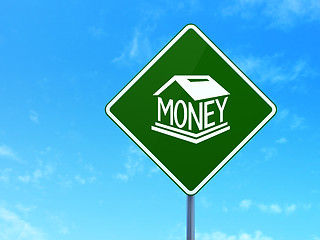 Image showing Money concept: Money Box on road sign background