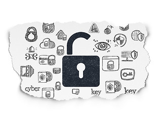 Image showing Protection concept: Opened Padlock on Torn Paper background