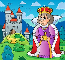 Image showing Happy queen near castle theme 1