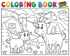 Image showing Coloring book happy goats near farm