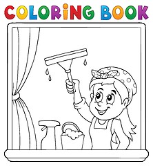 Image showing Coloring book woman cleaning window