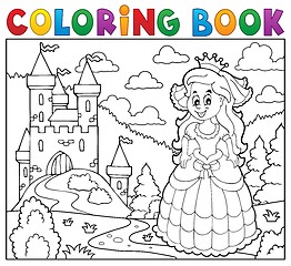 Image showing Coloring book happy princess near castle