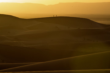 Image showing Sunset over the dunes, Morocco, Sahara Desert