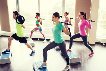 Image showing group of people exercising with barbell in gym