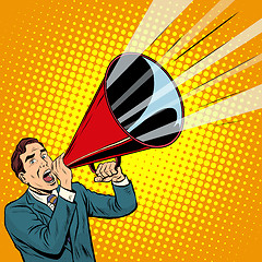 Image showing Businessman agitator with a megaphone pipe