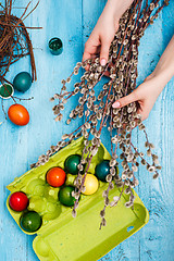 Image showing The top view of easter on wooden table office workplace