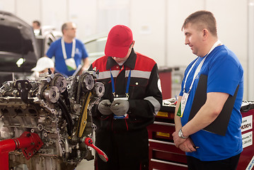 Image showing Young car mechanic passes competition stage.Tyumen