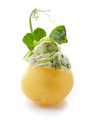 Image showing boiled potato decorated with dill and garlic butter