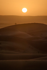 Image showing Sunset over the dunes, Morocco, Sahara Desert