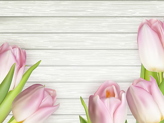 Image showing Spring tulips on wooden for design. EPS 10