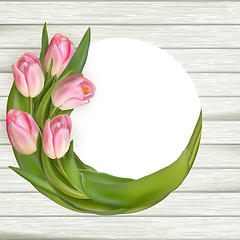 Image showing Beautiful tulips on wooden background. EPS 10