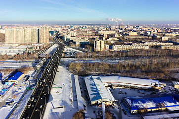 Image showing Aerial view on bridge on Melnikayte street. Tyumen