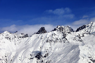 Image showing View on snowy mountains at sun day