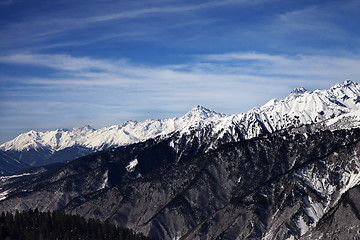 Image showing View on mountains in sun windy day