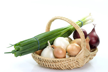 Image showing Mixed onions in a basket