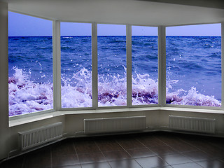 Image showing window with view of marine waves