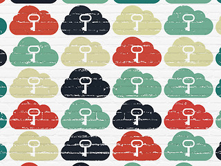 Image showing Cloud technology concept: Cloud With Key icons on wall background