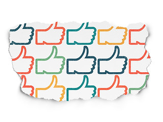 Image showing Social media concept: Thumb Up icons on Torn Paper background