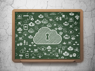 Image showing Cloud networking concept: Cloud With Keyhole on School Board background