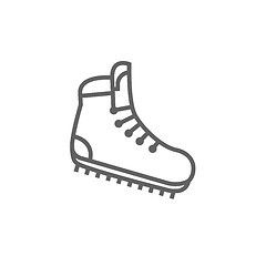 Image showing Hiking boot with crampons line icon.