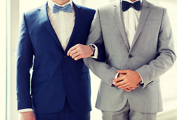 Image showing close up of happy male gay couple holding hands