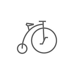 Image showing Old bicycle with big wheel line icon.