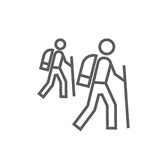 Image showing Tourist backpackers line icon.