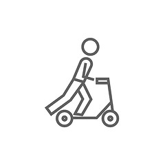 Image showing Man riding kick scooter line icon.