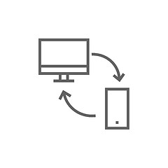 Image showing Synchronization computer with mobile device line icon.