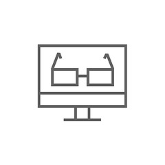 Image showing Glasses on computer monitor line icon.